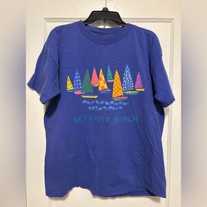 Vintage 80s Bethany Beach Delaware Shirt Large Vacation Coverup Purple Print